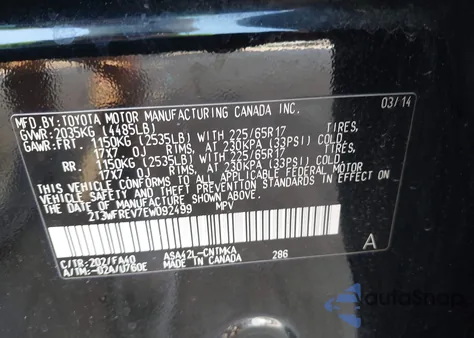 2014 Toyota Rav4 Xle z USA, uszkodzony, nr VIN 2T3WFREV7EW092499